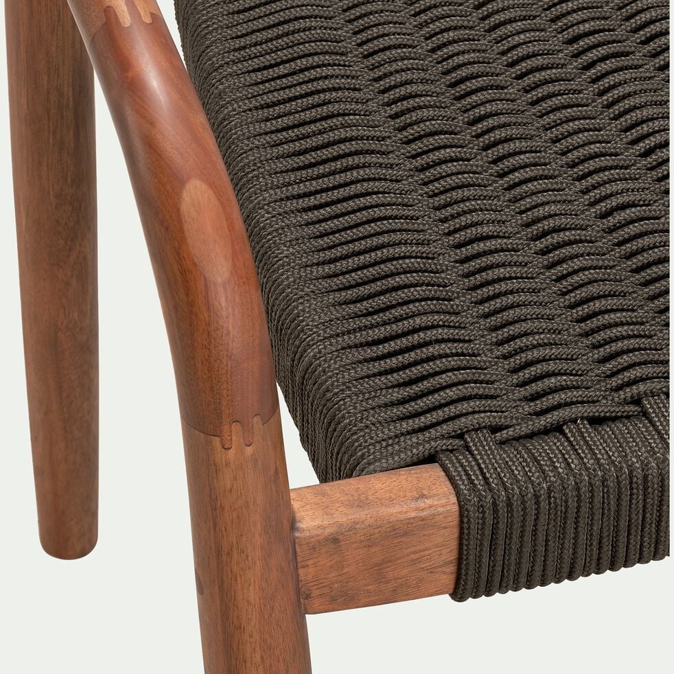 Chaise en eucalyptus effet teck et corde vert cèdre avec accoudoirs - naturel-NANS