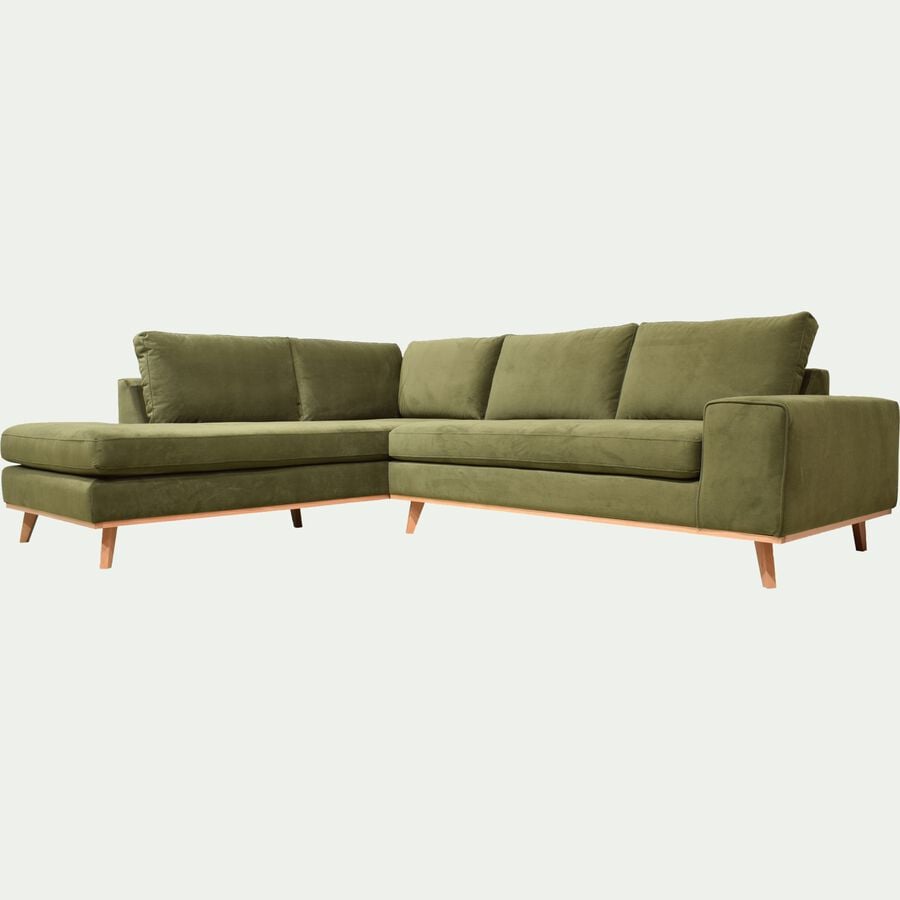 Canapé d'angle fixe gauche en velours - vert garrigue-PICABIA