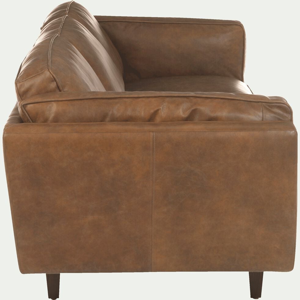 Canapé 3 places fixe en cuir de vachette - marron-BROOKLYN