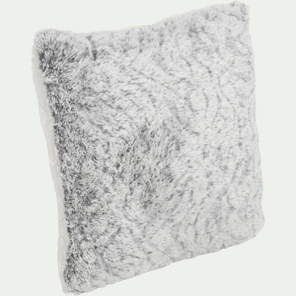 Coussin imitation fourrure en polyester - gris clair 40x40cm-Lalou