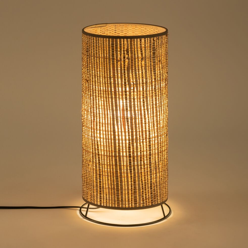 Lampe à poser cylindrique en rabane - D20xH40cm naturel-OANA