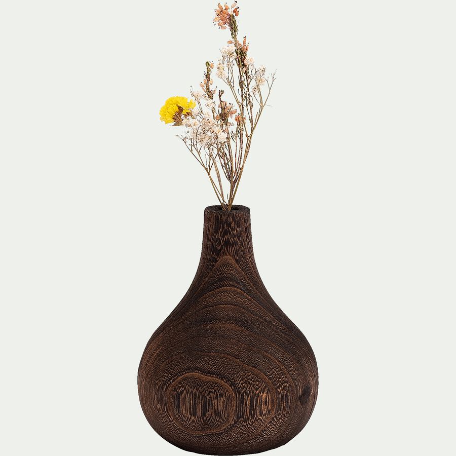 Vase en bois de paulownia - marron H17cm-TANGUY