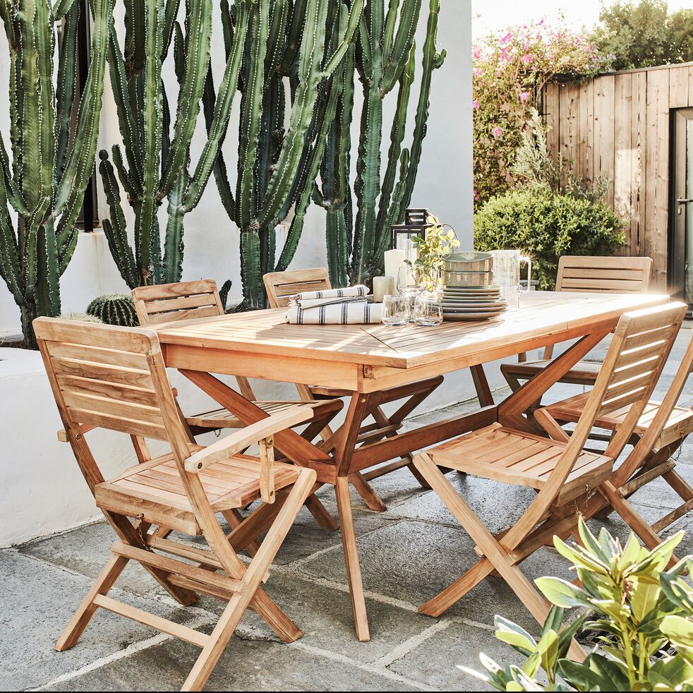 Table de jardin extensible en acacia huilé - bois clair (
