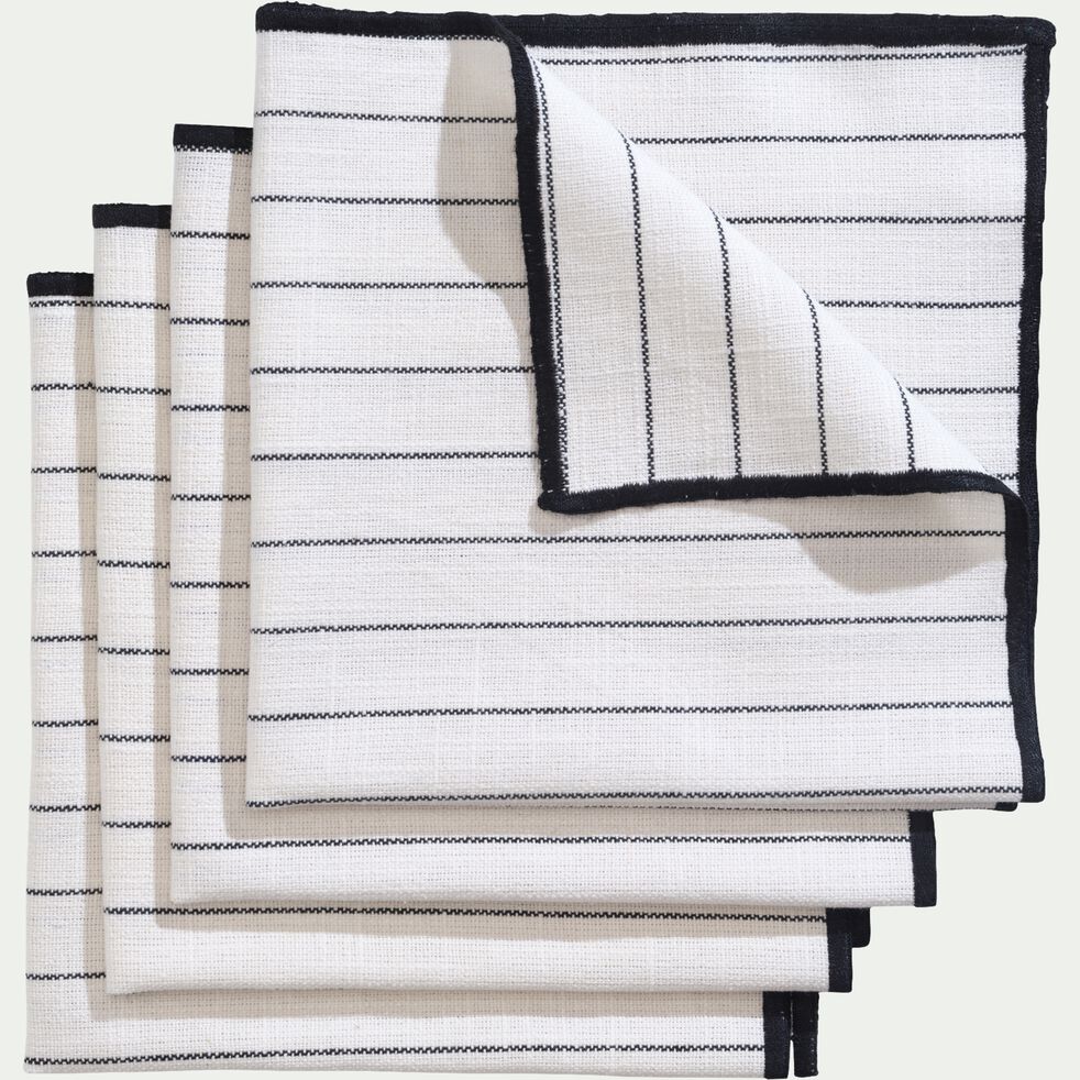 Lot de 4 serviettes en coton à rayures - blanc et noir 41x41cm-BADIANE