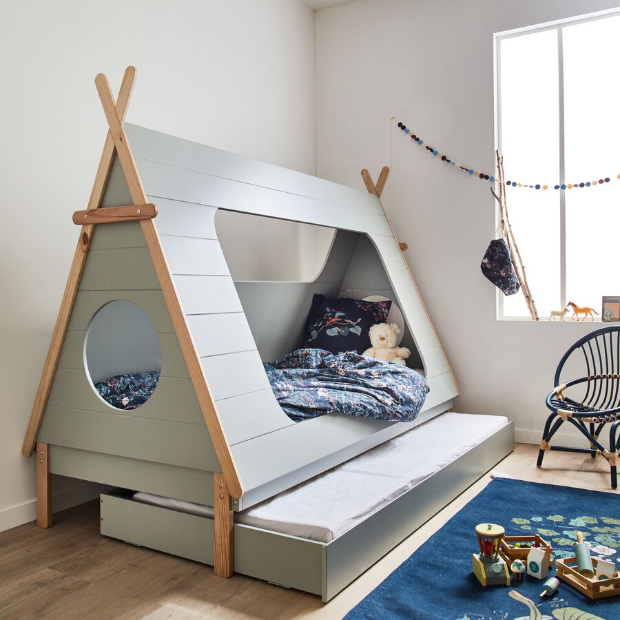 MAS - Tente de lit enfant à motifs sous-bois - bleu