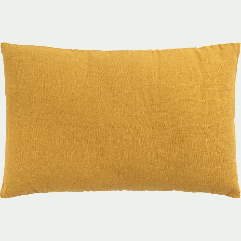 Coussin en lin lavé - jaune argan 40x60cm-VENCE