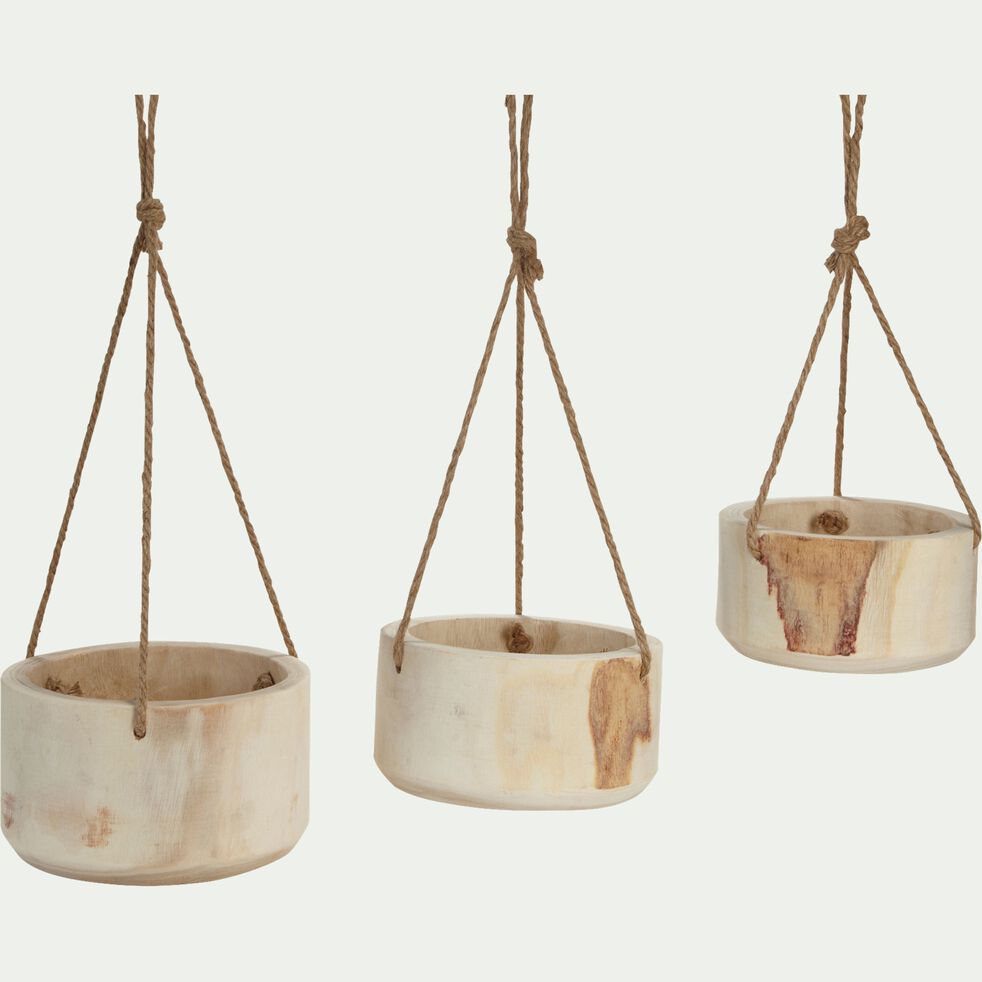 Pot à suspendre en bois de paulownia - beige D23xH12cm-BOTA