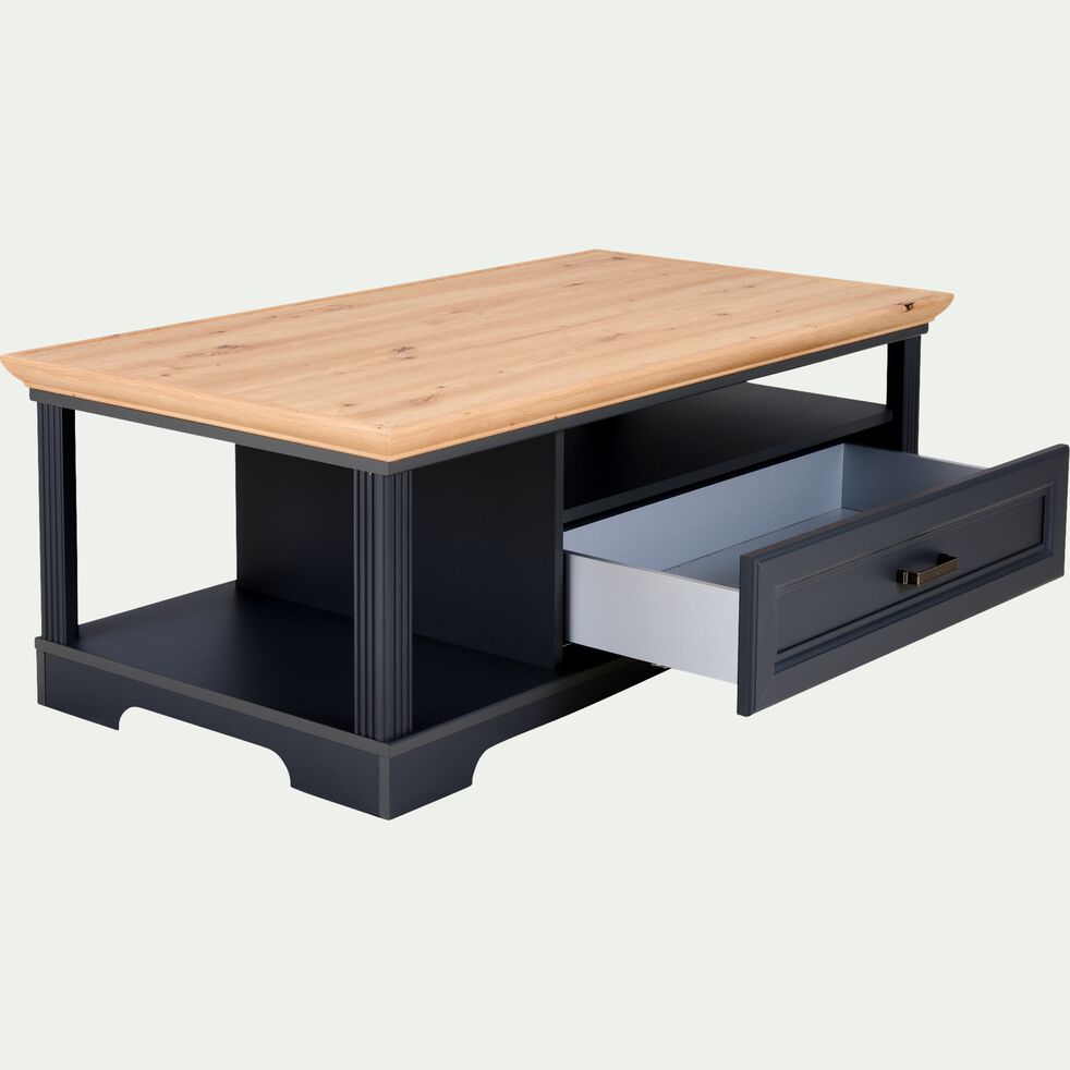 Table basse rectangulaire en bois avec niches et tiroir - gris-JASMIN