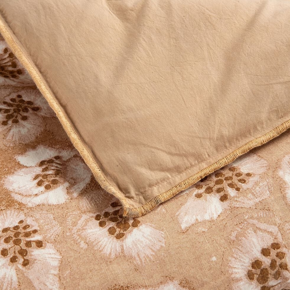 Édredon à motif en lin et coton piquage pompons double faces - beige alpilles 100x180cm-ELINA