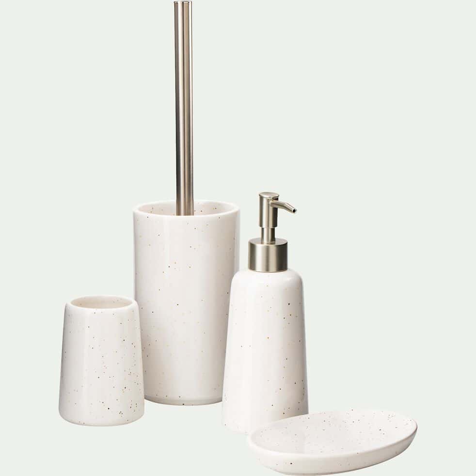NEOULES - Brosse et porte-brosse wc en céramique mouchetée - blanc ventoux