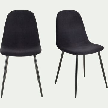 Chaise en acier effet bois et tissu - noir-LOANA