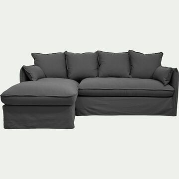 Canapé d'angle gauche convertible en coton et lin - gris ardoise-KALISTO
