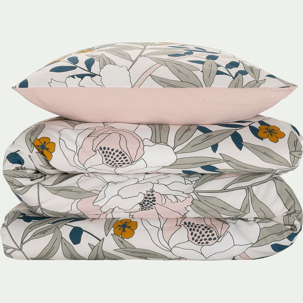 Housse de couette 260x240cm et 2 taies d'oreiller 63x63cm en coton - motifs floraux-ARBOUSIER