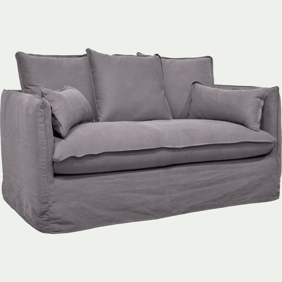 Canapé 2 places fixe en coton et en lin - gris borie-KALISTO