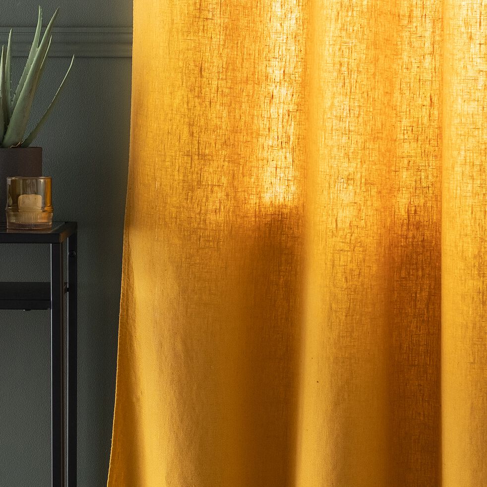 Rideau à œillets en lin - jaune argan 140x250cm-VENCE