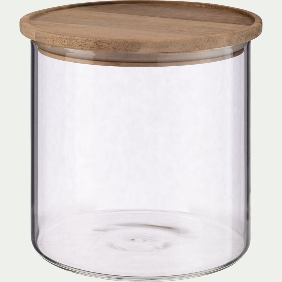 Bocal en verre avec couvercle en acacia 1,8L - transparent-RONDA