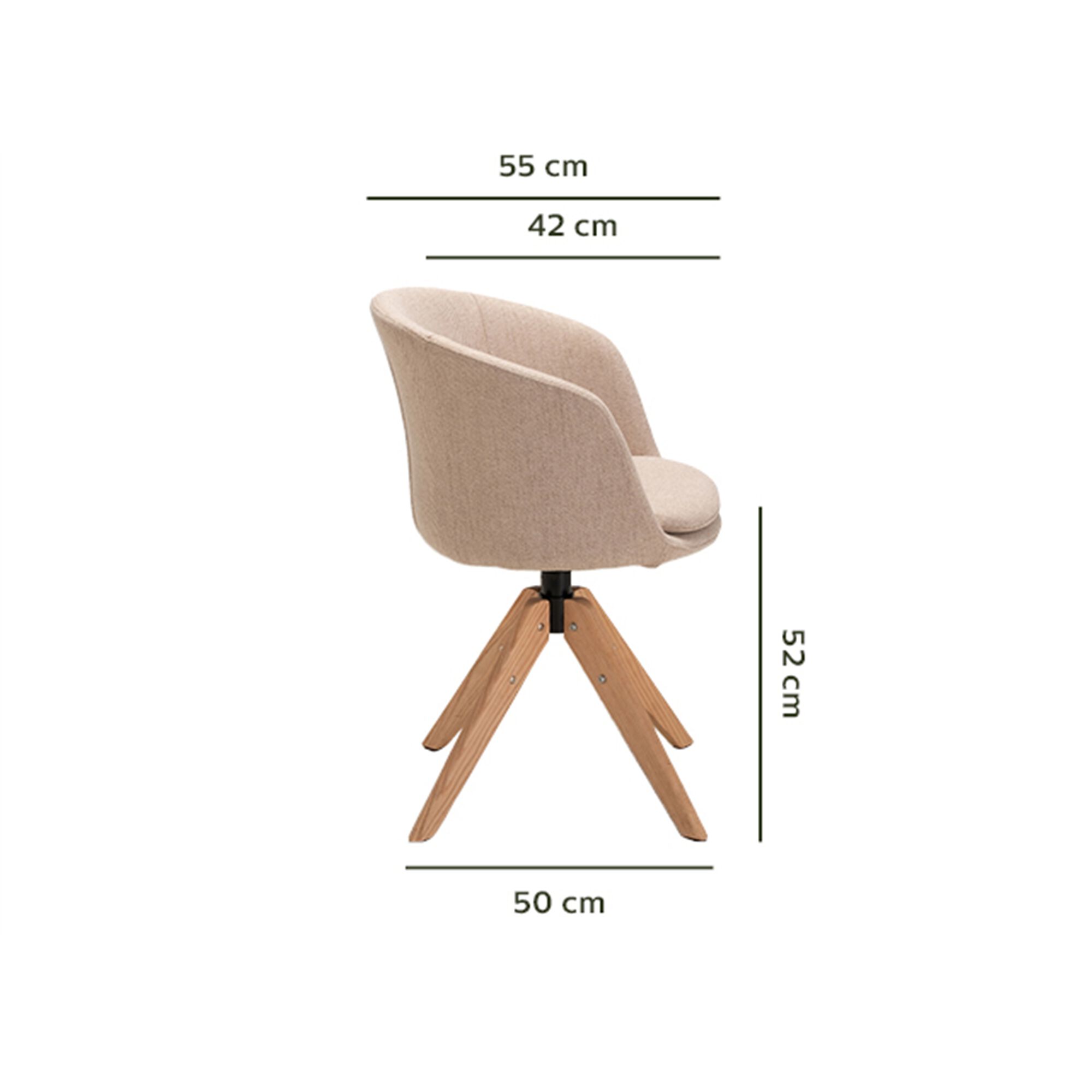 Chaise de bureau rotative en tissu et bois - beige-LYDIA