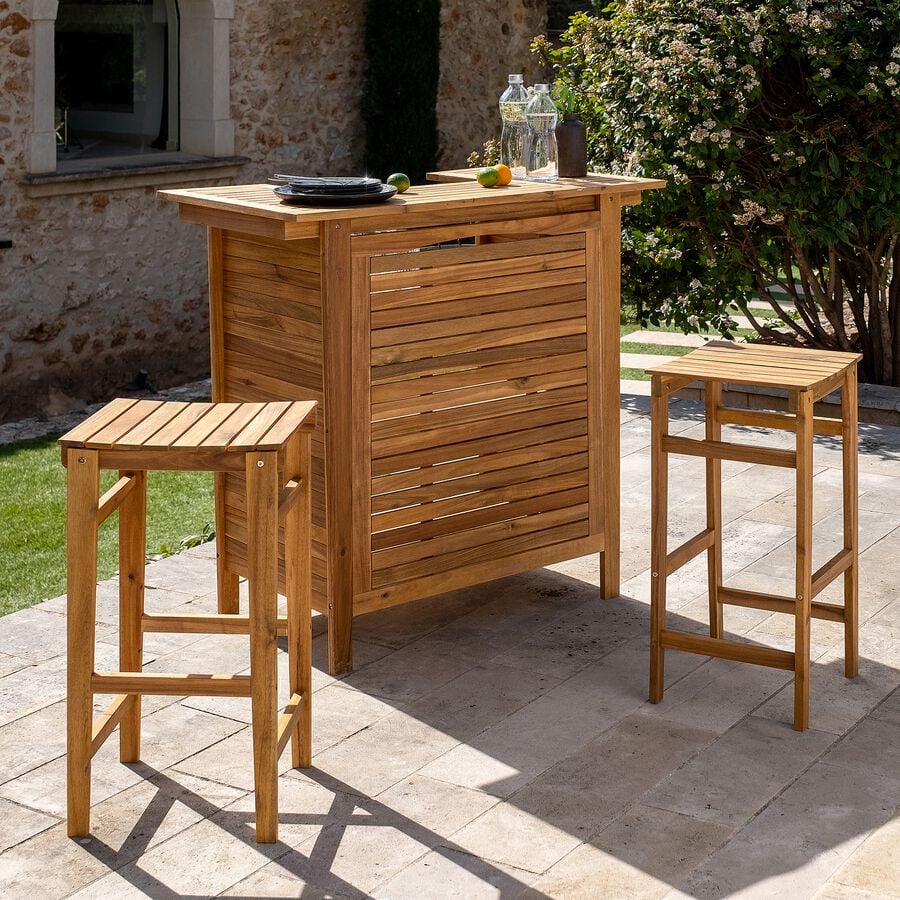 Table haute de jardin - Mobilier bois et métal