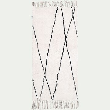 Tapis à motifs géométriques en coton - blanc et noir 60x120cm-BENISSE