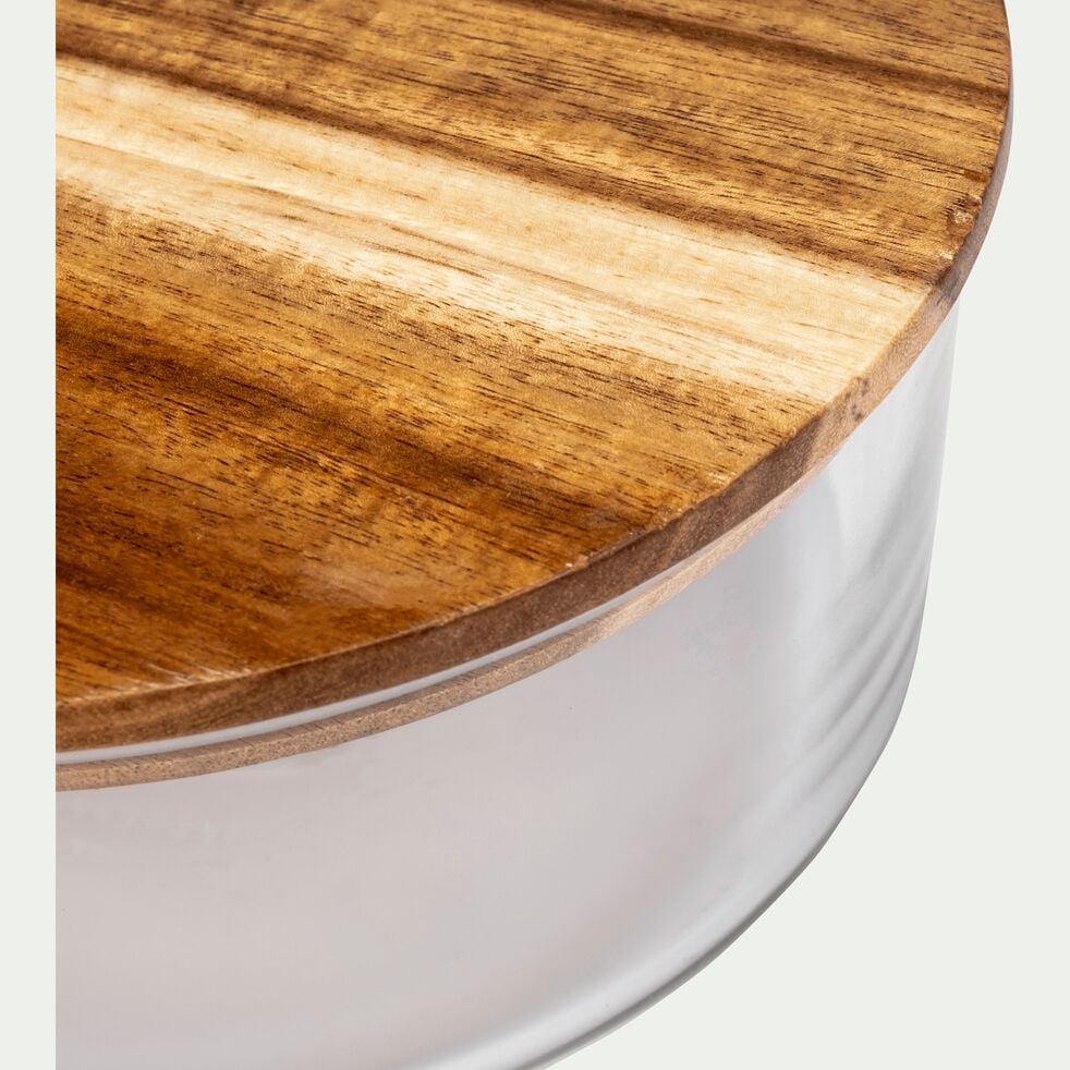 Boîte ronde en verre avec couvercle en bois D15,4cm-SAPAN