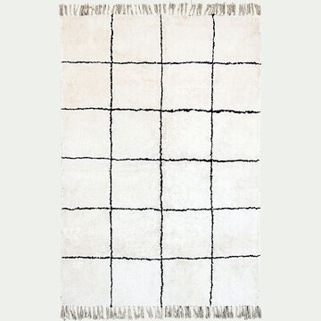 Tapis à motifs carreaux  en coton - blanc et noir 140x200cm-LINA