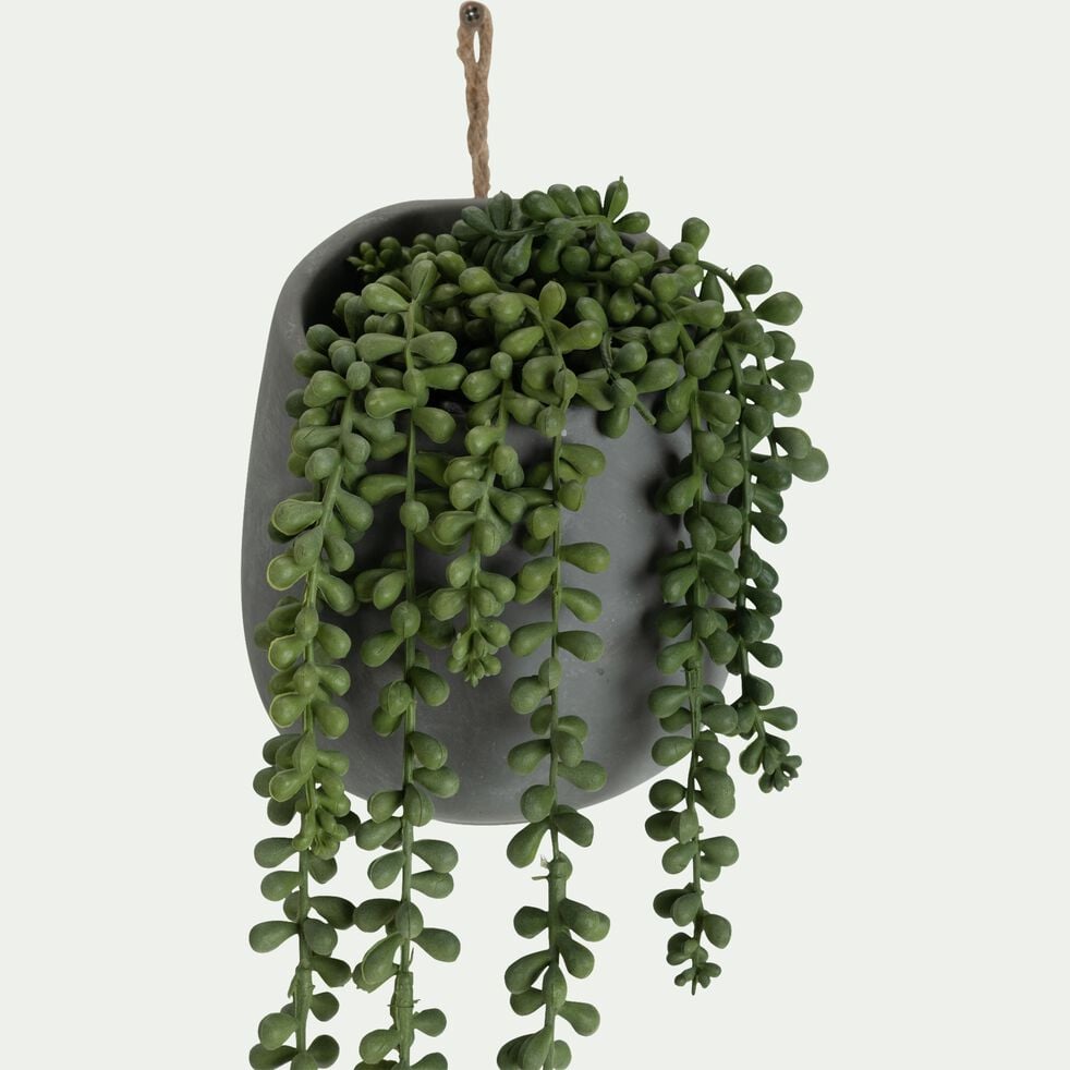 Plante suspendue artificielle dans un pot en ciment - vert  H15,4cm-HOLYO