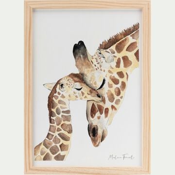 Image aquarelle encadrée famille de girafes - A4-FAMILLE GIRAFE