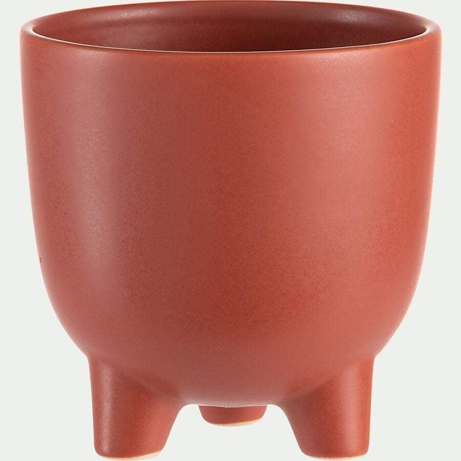 Cache-pot sur pieds en céramique - rouge ricin H11cm-JEREZ