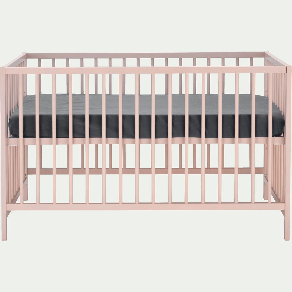 Lit bébé à barreaux en hêtre massif 60x120cm - rose grège-CAMILLE
