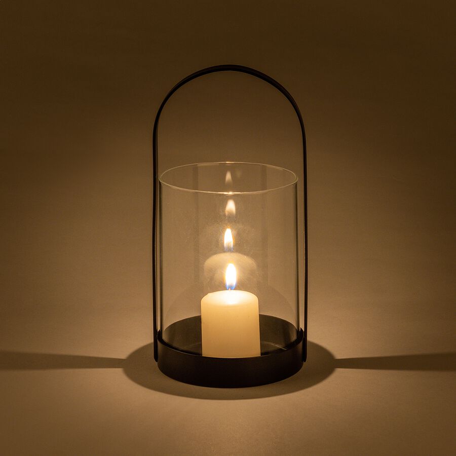 Lanterne en verre et fer - noir D9,2xH21cm-PASQUALE