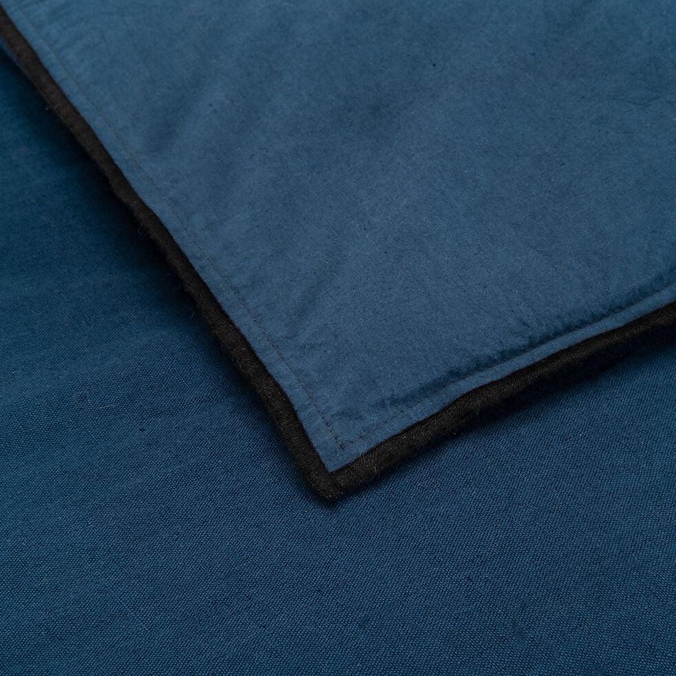 Édredon en lin et coton piquage pompons - bleu figuerolles 100x180cm-ELINA