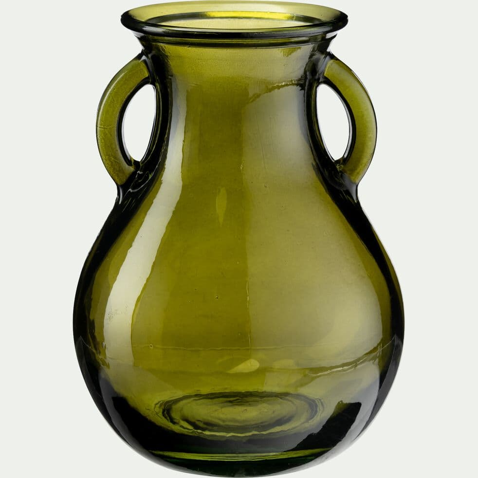 Vase amphore en verre recyclé - vert D12xH16cm-AKHDAR