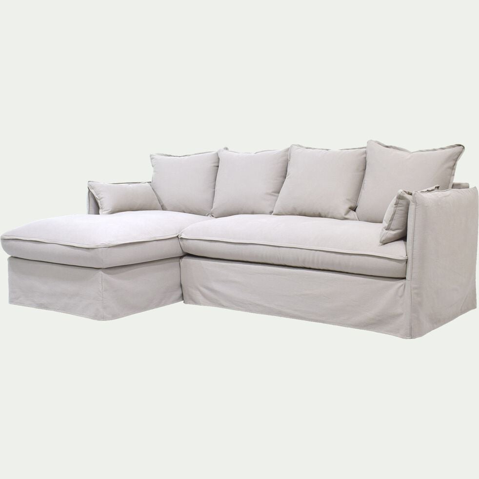 Canapé d'angle gauche convertible en coton et lin - blanc capelan-KALISTO