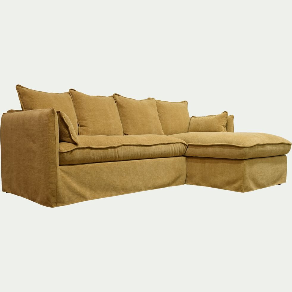 Canapé d'angle droit fixe en tissu - jaune argan-KALISTO
