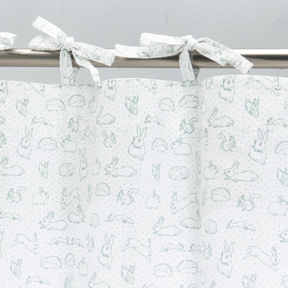 Rideau à nouettes en coton 140x250cm - blanc avec imprimé vert-BESTIAIRE
