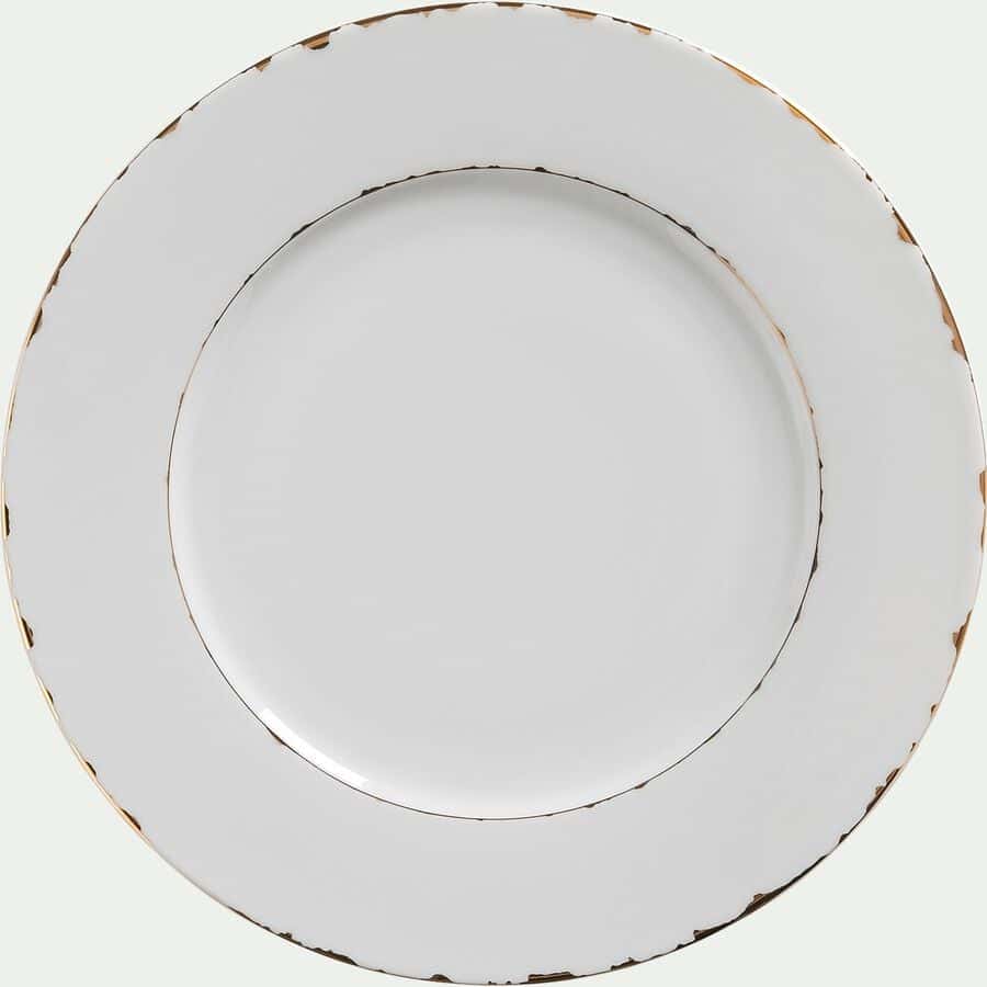 Assiette à dessert en porcelaine - blanc avec liseré doré D21cm-XERES