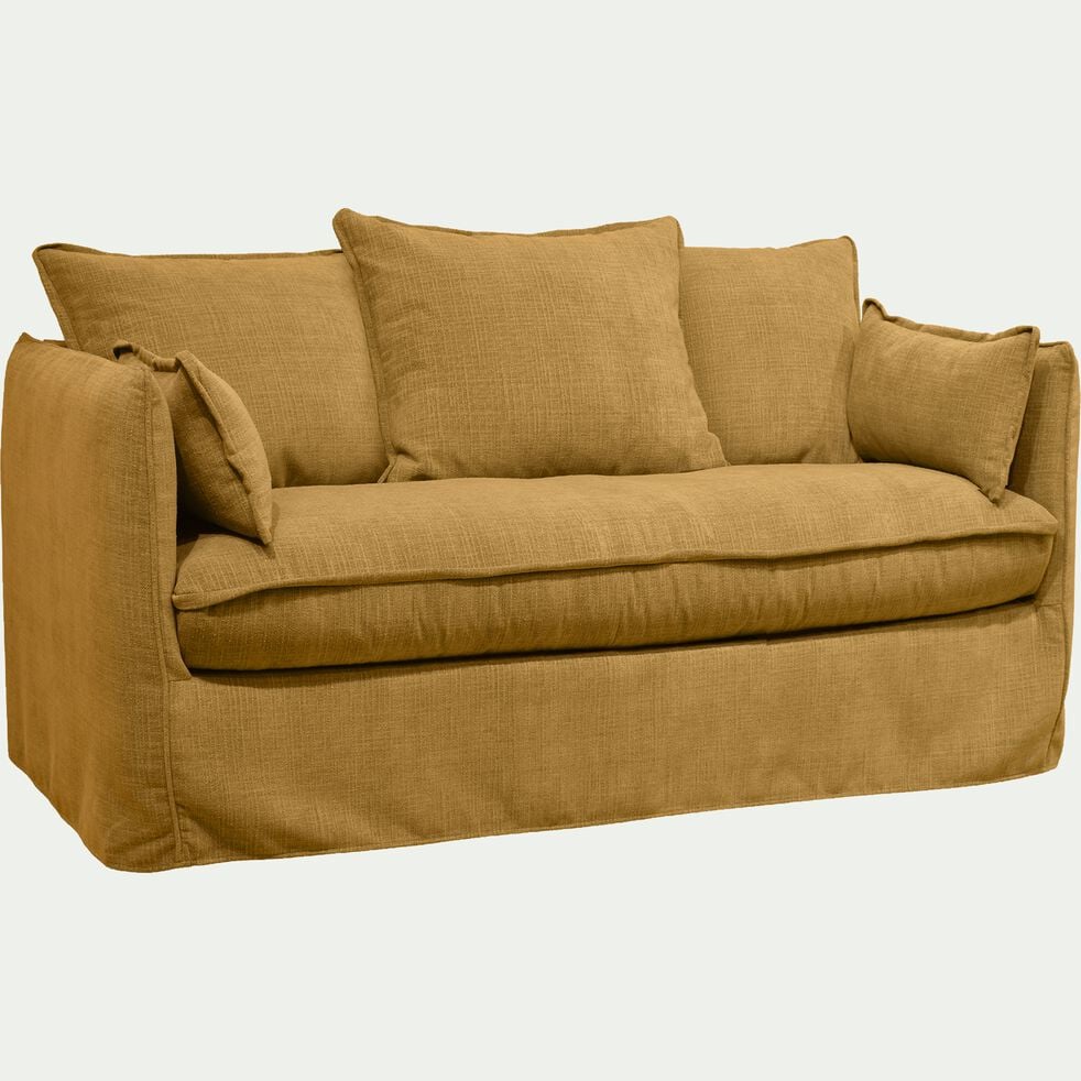 Canapé 2 places fixe en tissu - jaune argan-KALISTO