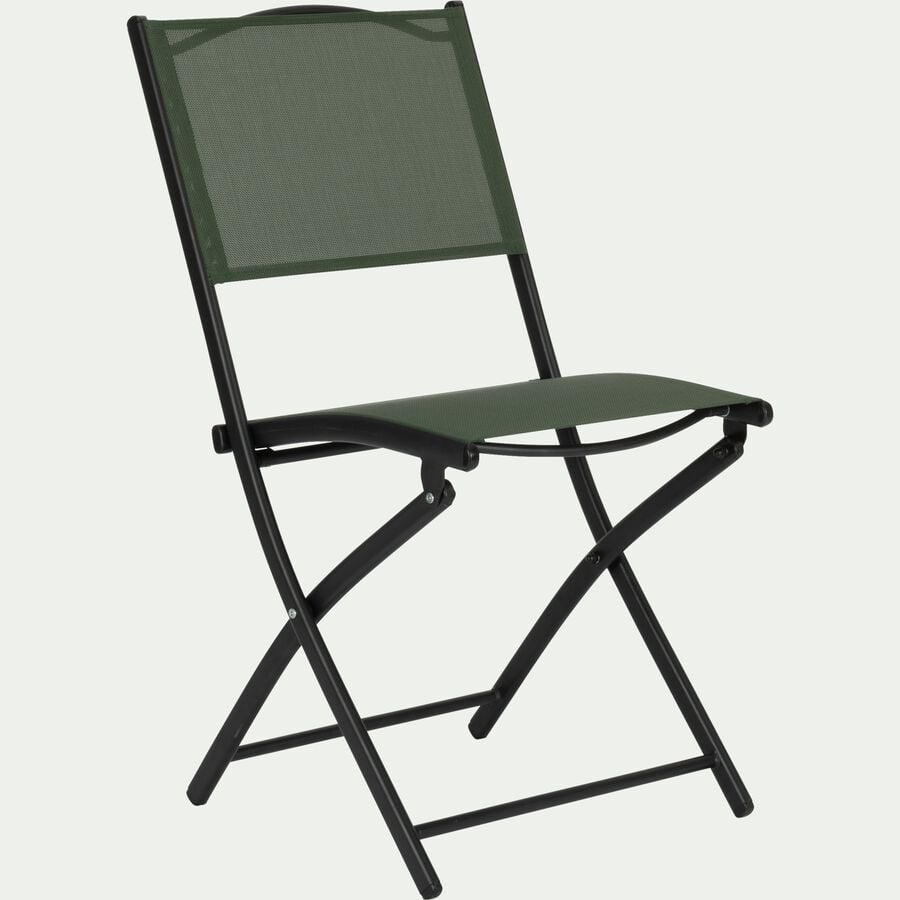 Chaise de jardin pliante acier et toile plastifiée - vert cèdre-LIMONE
