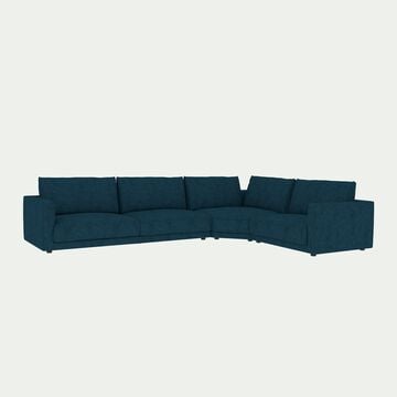 Canapé d'angle 5 places en tissu joint - bleu figuerolles-AUDES