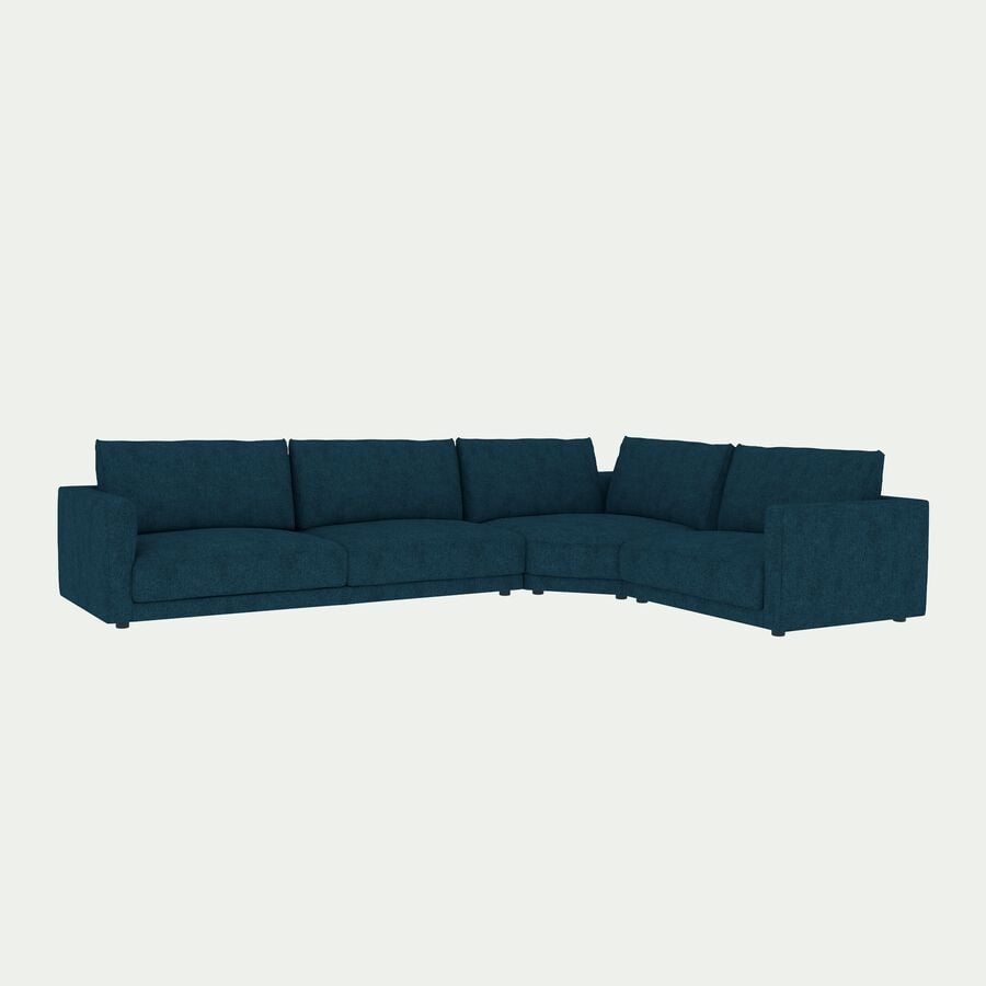Canapé d'angle droit 5 places en tissu joint - bleu figuerolles-AUDES
