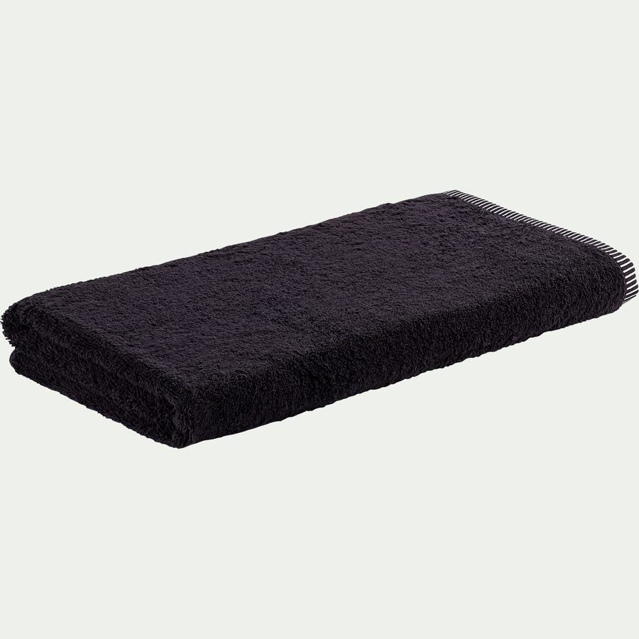 Drap de douche brodé en coton - noir 70x140cm-Romane