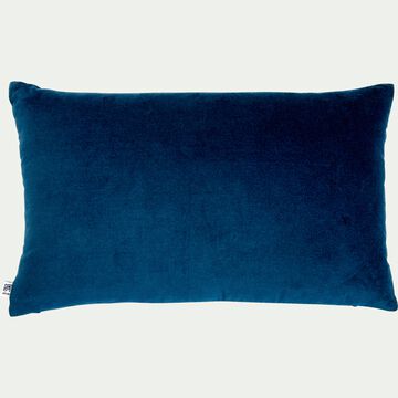 Coussin en velours de coton - bleu figuerolles 30x50cm-EDEN
