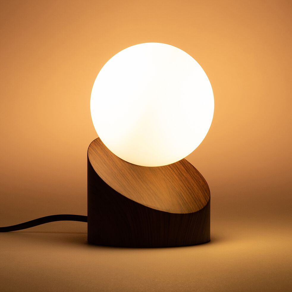 Lampe à poser en fer effet bois foncé - naturel H16xL10cm-LEN