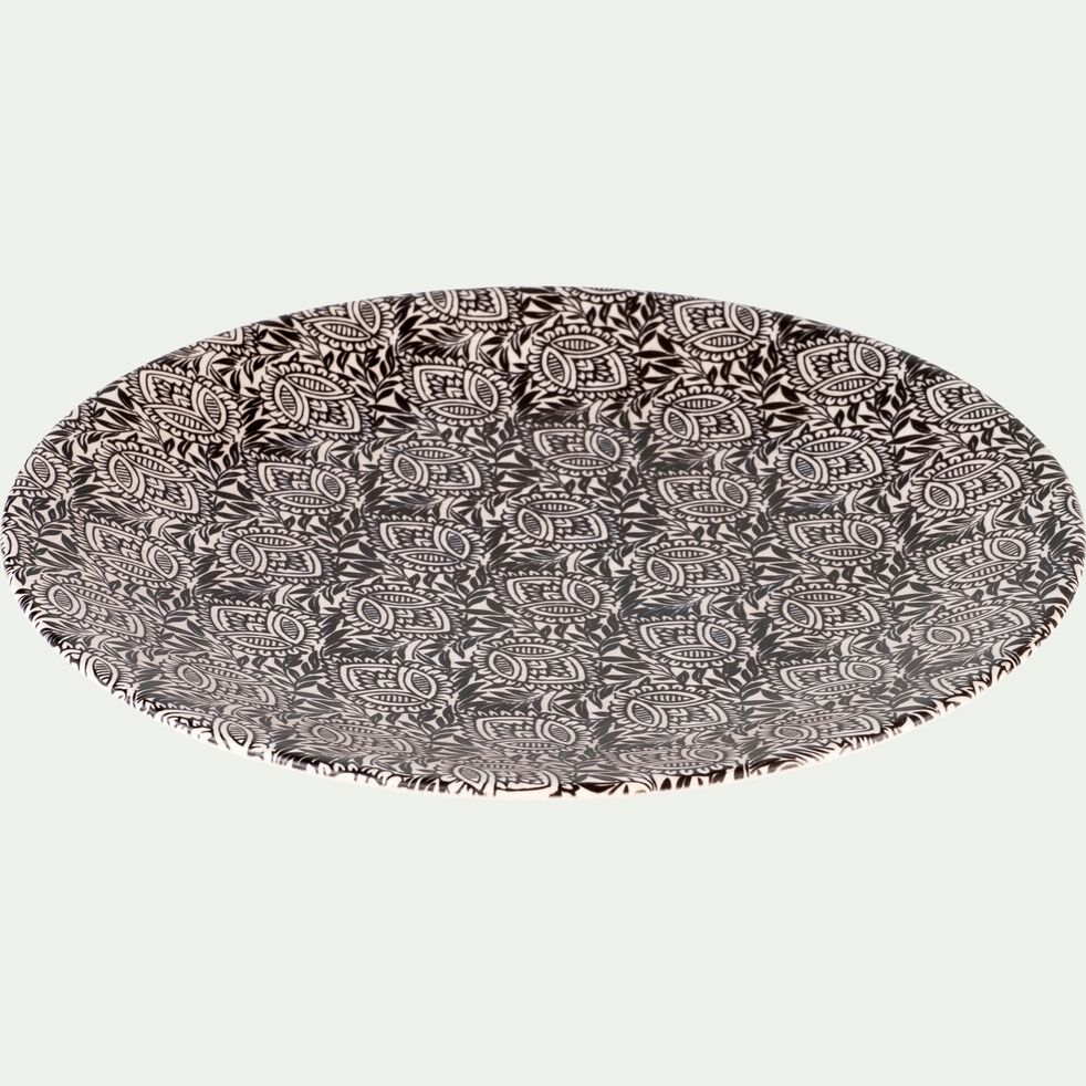 Assiette plate en grès noir décoré D26cm-AMANDE