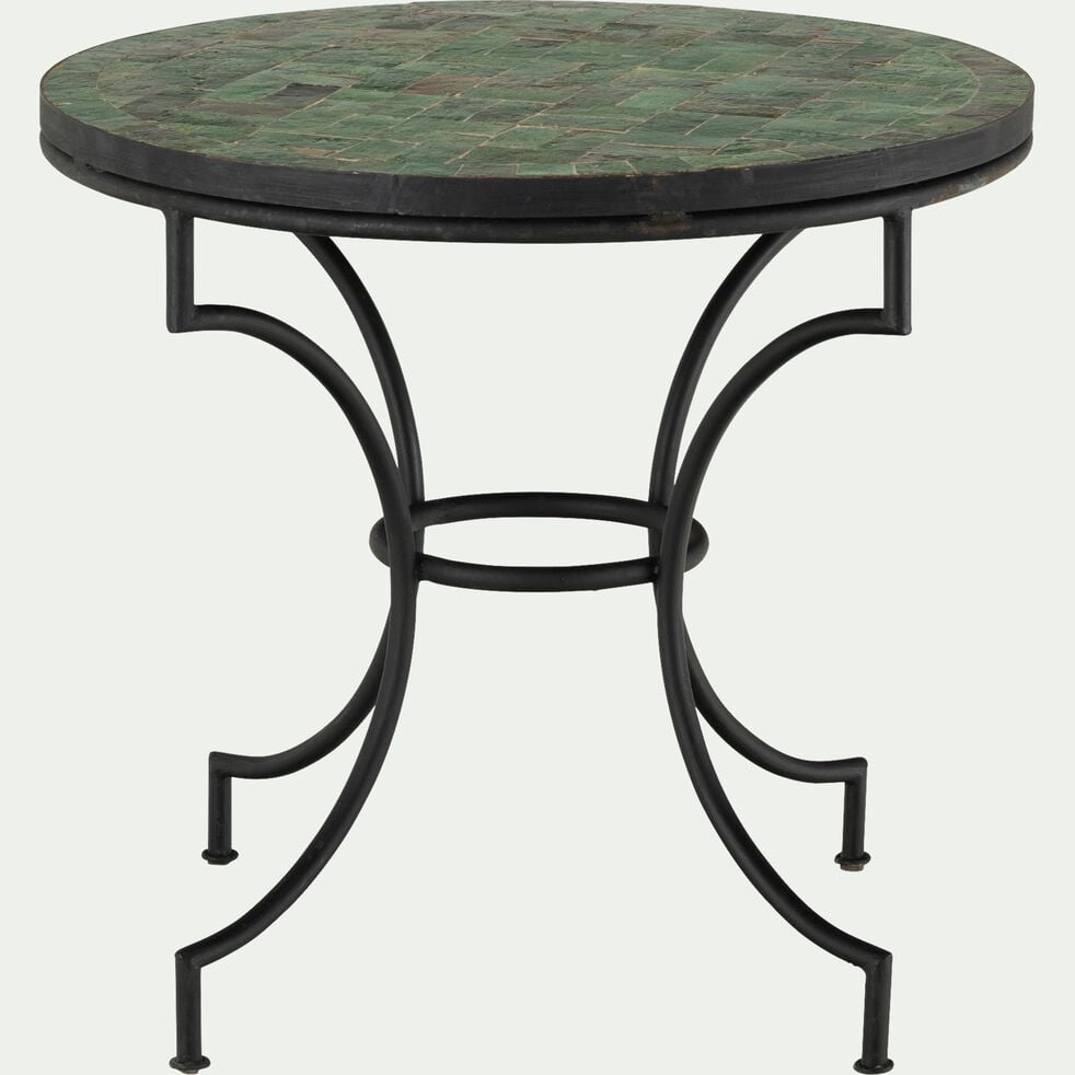 Table de jardin ronde en zellige et acier galvanisé - vert tamegroute (2 places)-JEBHA
