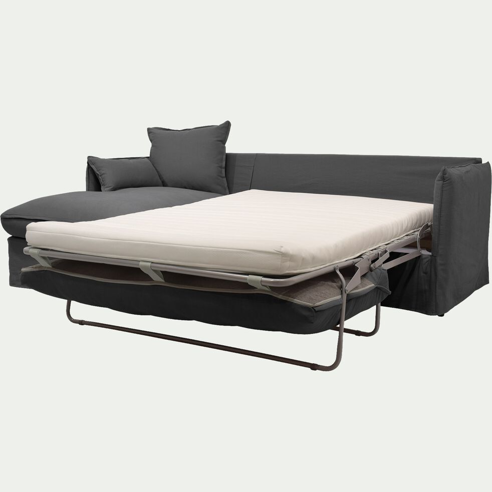 Canapé d'angle gauche convertible en coton et lin - gris ardoise-KALISTO