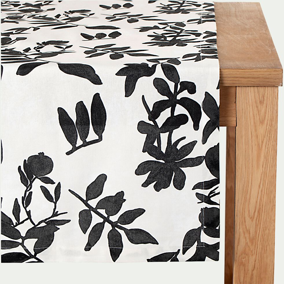 Chemin de table en coton à motif floral - blanc 50x200cm-MALINI