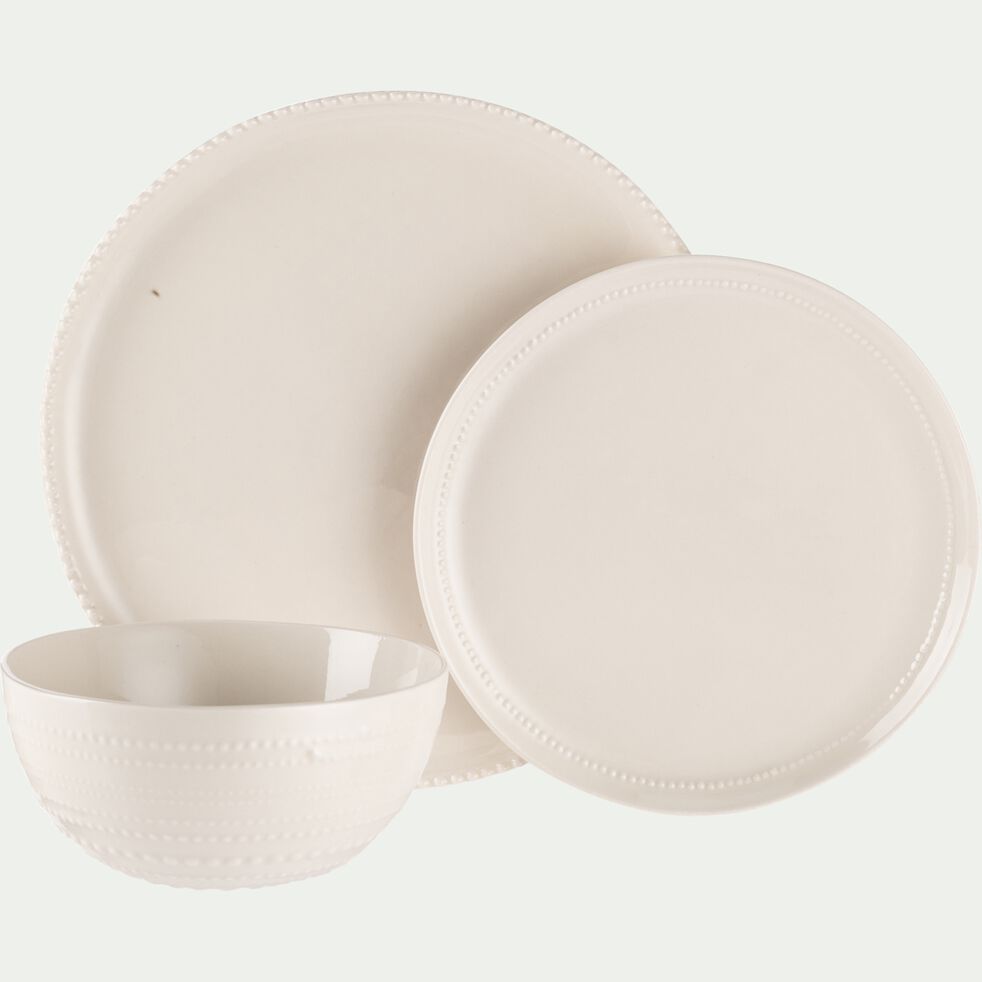 Assiette plate avec liseré perlé en porcelaine - blanc ventoux D27,60-MARGOT