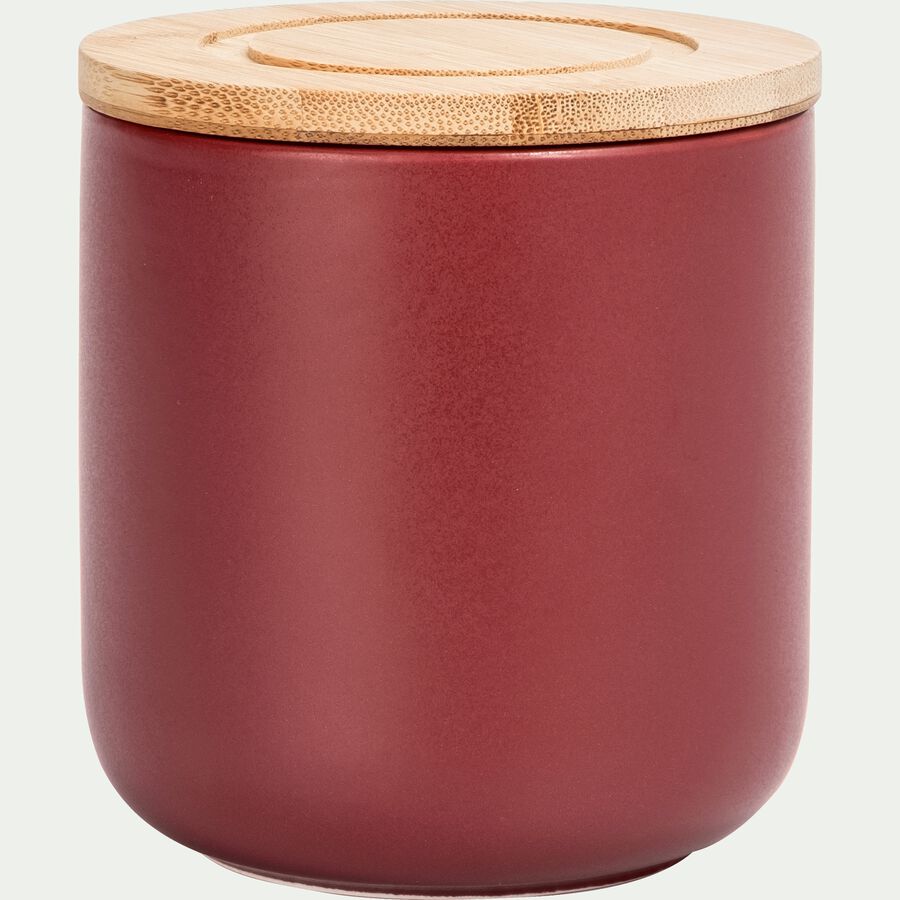 Pot en porcelaine rouge avec couvercle en bambou D10xH11 cm-JAN