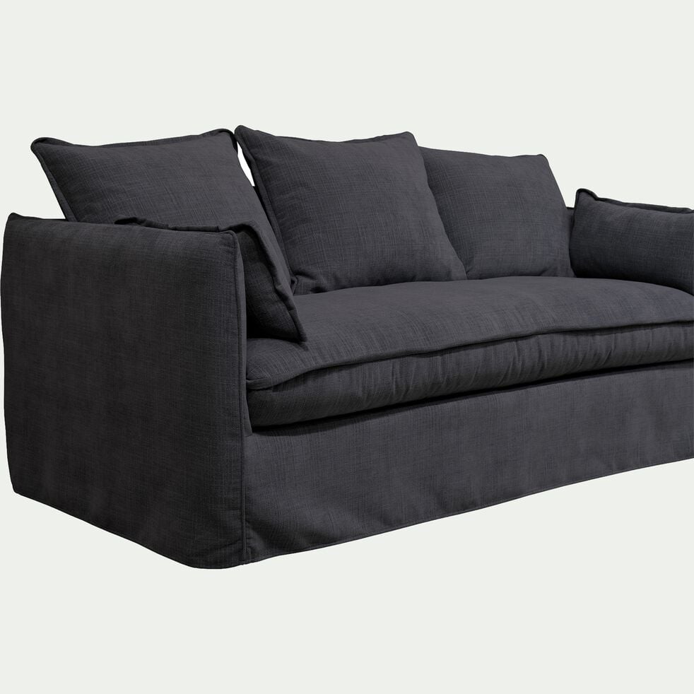 Canapé 4 places fixe en tissu - gris ardoise-KALISTO